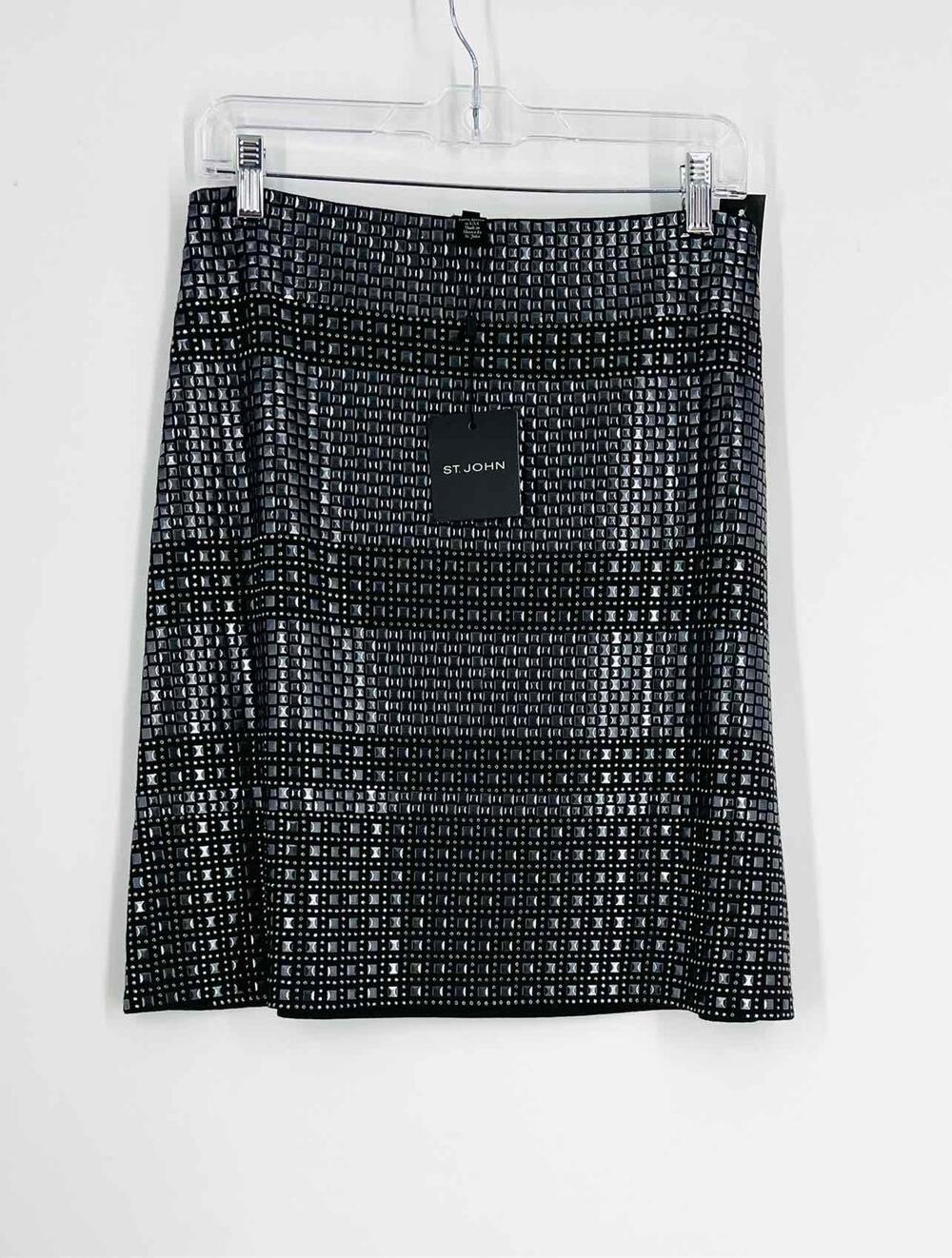 St. John Size 6 Black/Pewter Studded Stretch NEW Designer Skirt